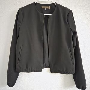 Women's Black Collarless Zip Bomber Jacket